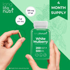 Extracto de Hoja de Morera Blanca 500 mg | 200 Cápsulas Vegetales | LongLifeNutri