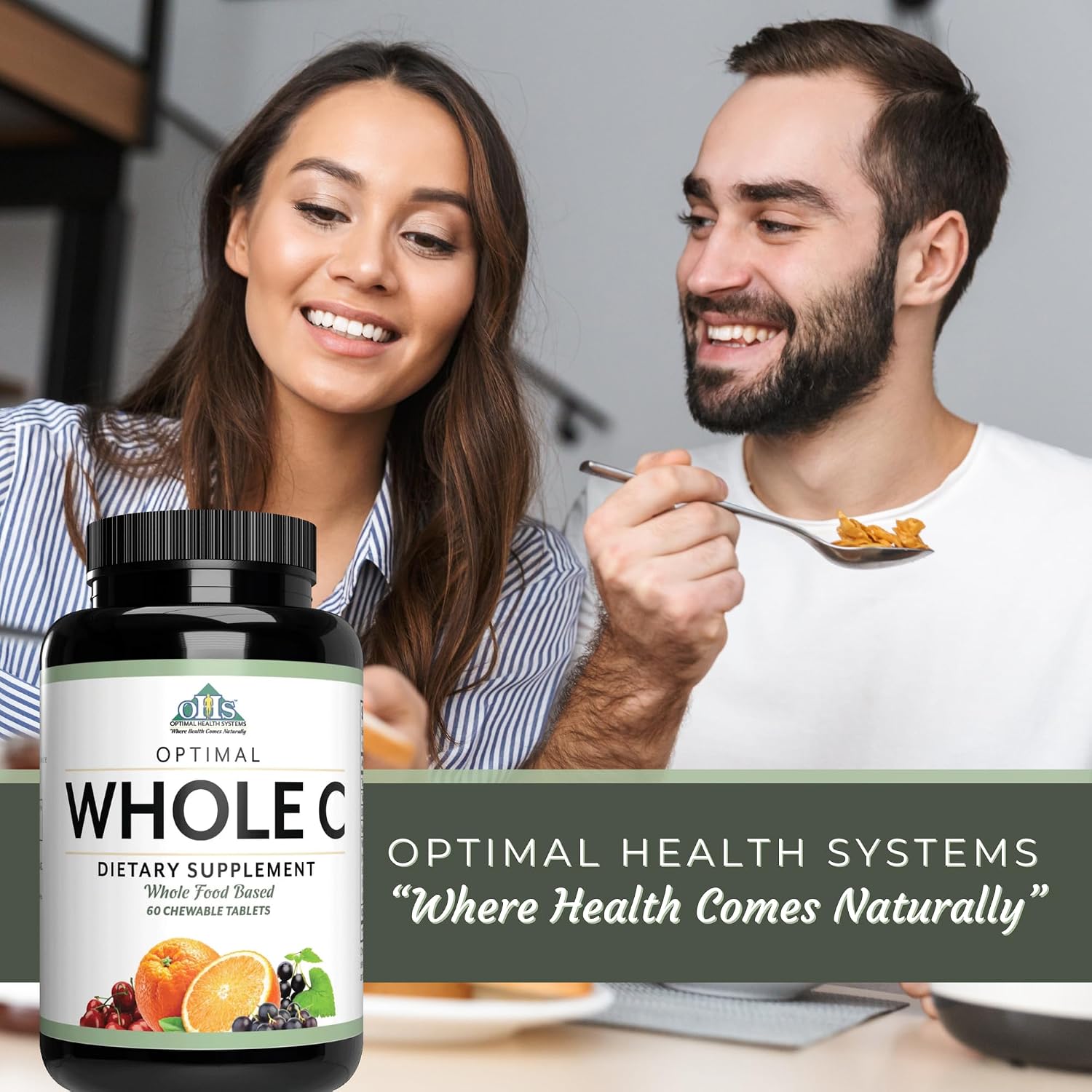 Optimal Health Systems Whole C Chewable | Whole Food Vitamin C with Acerola, Orange, and Blackcurrant + Bioflavonoids | 60 Tablets