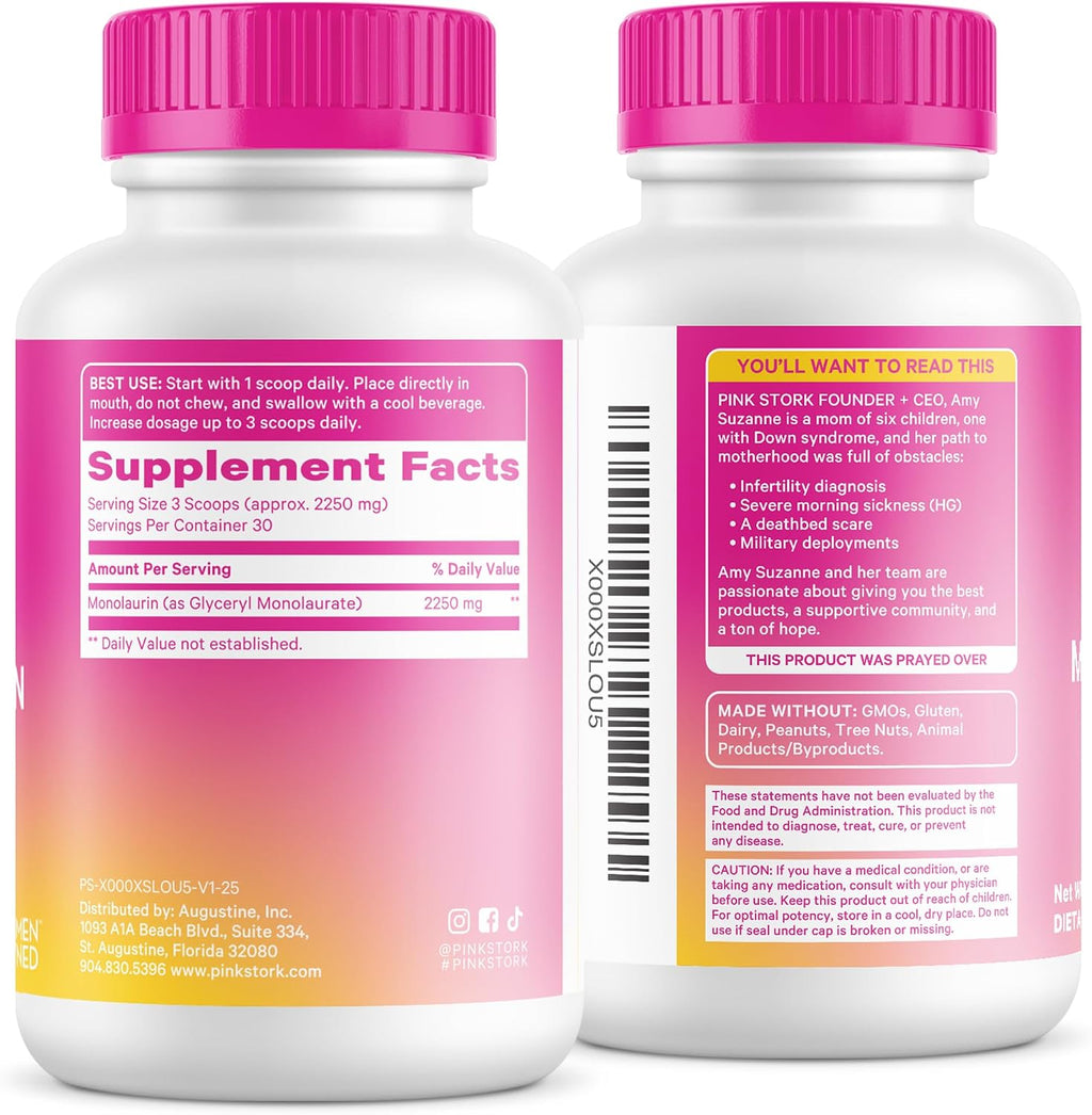 Pink Stork Monolaurin Pellets – Ácido Láurico Vegano para Apoyo Inmunológico y Digestivo – 226g