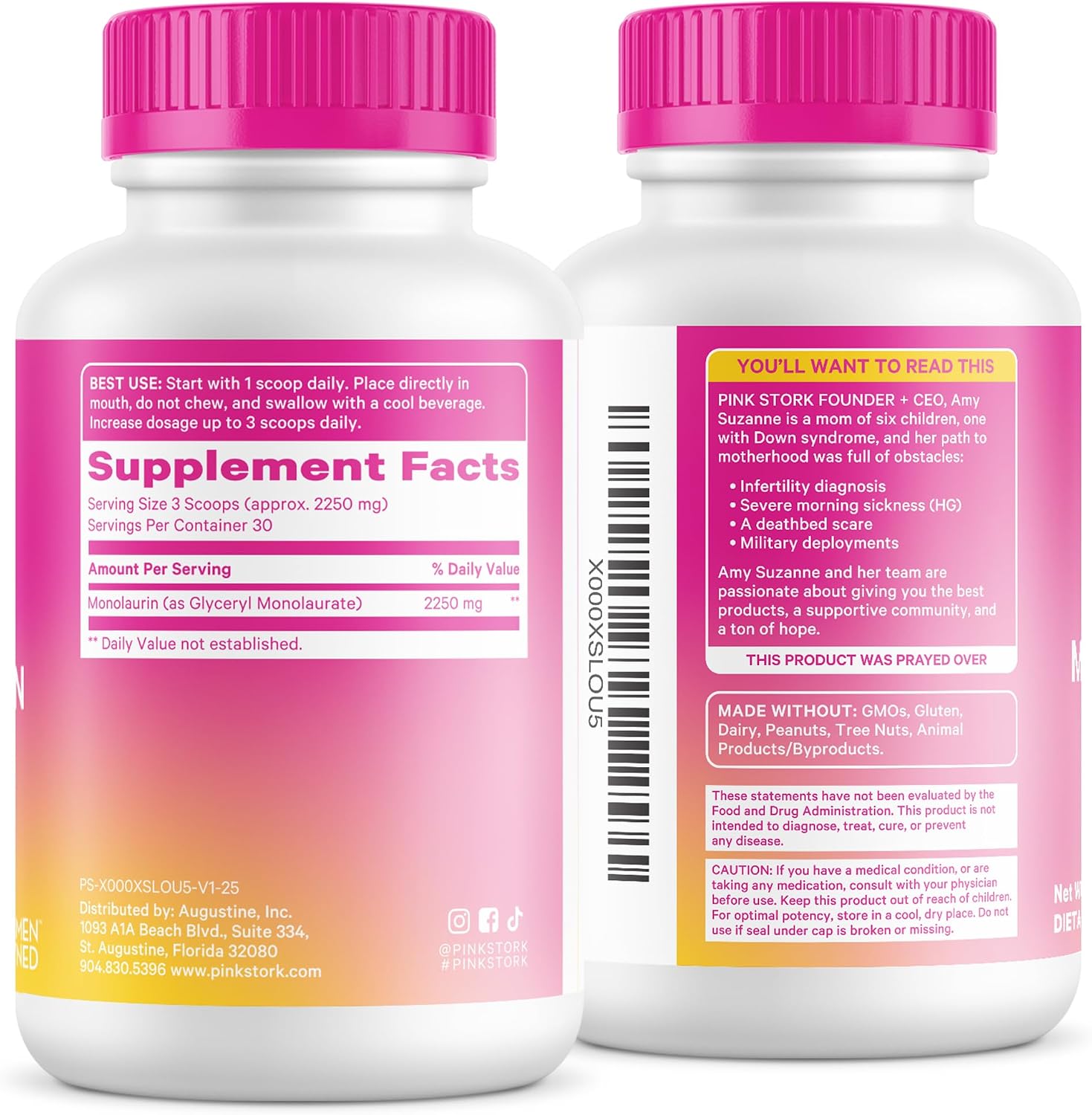 Pink Stork Monolaurin Pellets – Ácido Láurico Vegano para Apoyo Inmunológico y Digestivo – 226g
