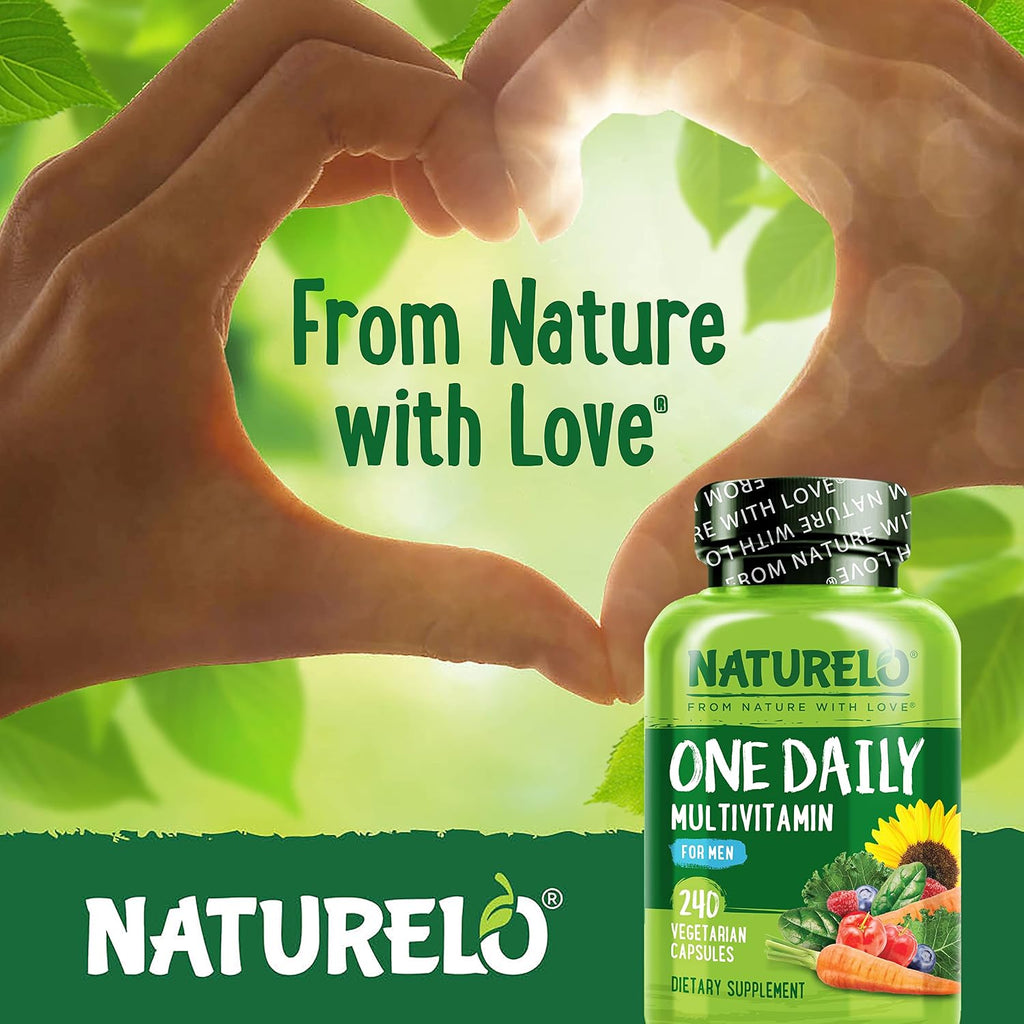 NATURELO Multivitamínico Diario para Hombres con Vitaminas, Minerales y Alimentos Integrales Orgánicos - 240 Cápsulas Vegetarianas