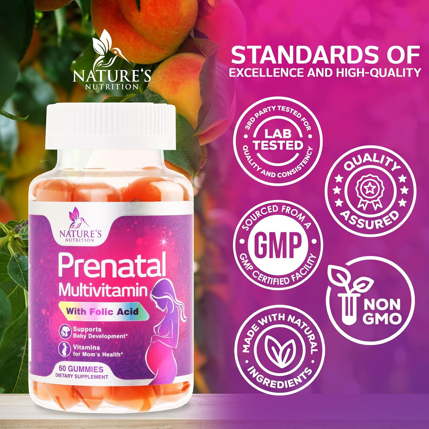 Gomitas Prenatales con Ácido Fólico y Vitaminas - Nature's Nutrition