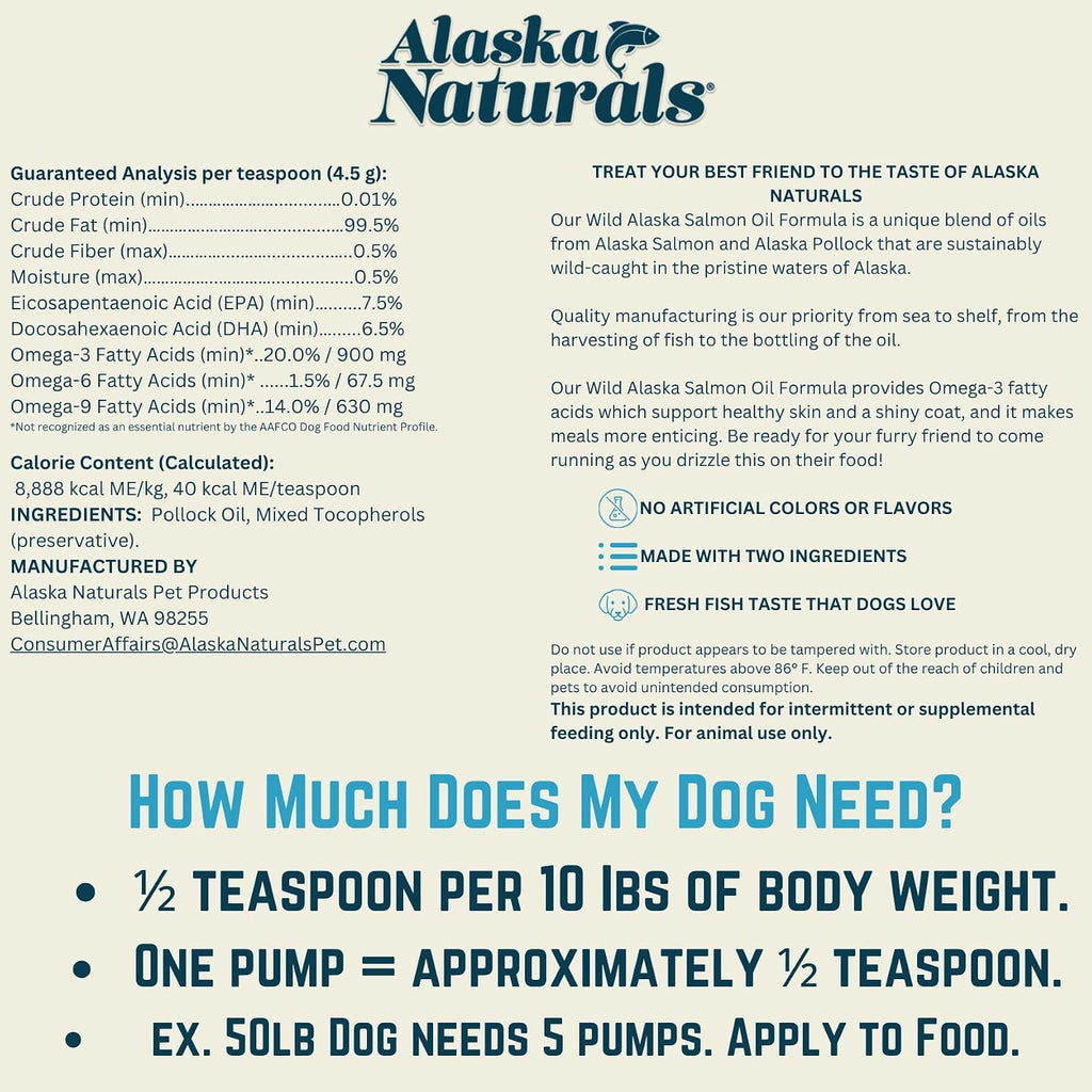 Alaska Naturals Aceite de Pescado Salvaje de Alaska para Perros - Omega 3 EPA y DHA - 15.5 oz con Bomba