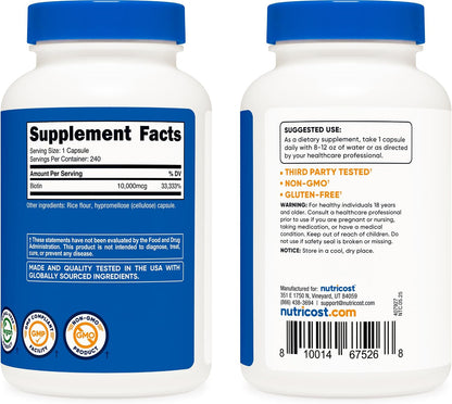 Nutricost Biotina (Vitamina B7) 10,000 mcg, – La biotina contribuye al mantenimiento de las membranas mucosas en – Image 4