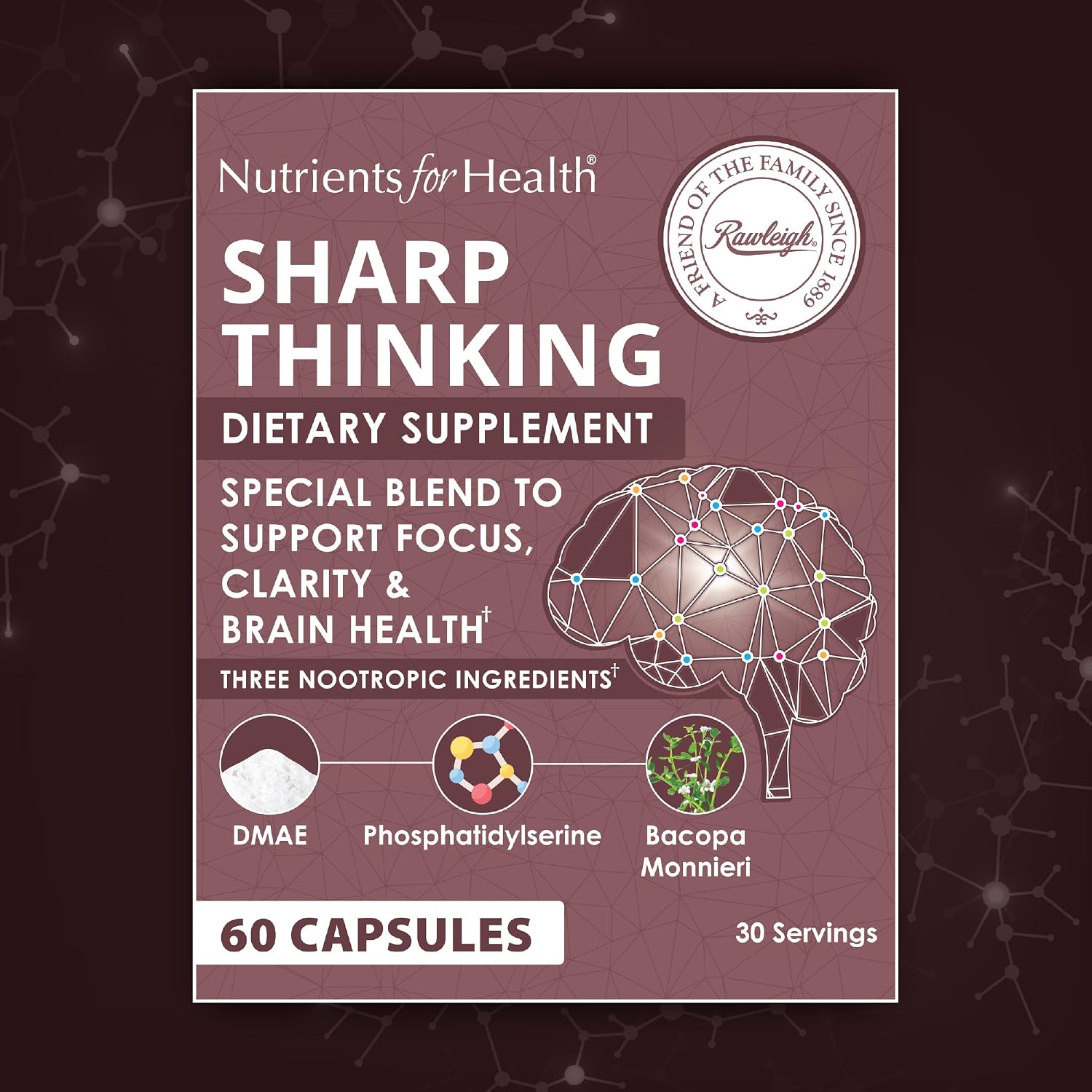 Rawleigh Sharp Thinking - 60 Cápsulas, Suplemento para el Cerebro con Nootrópicos, DMAE, Fosfatidilserina y Vitaminas