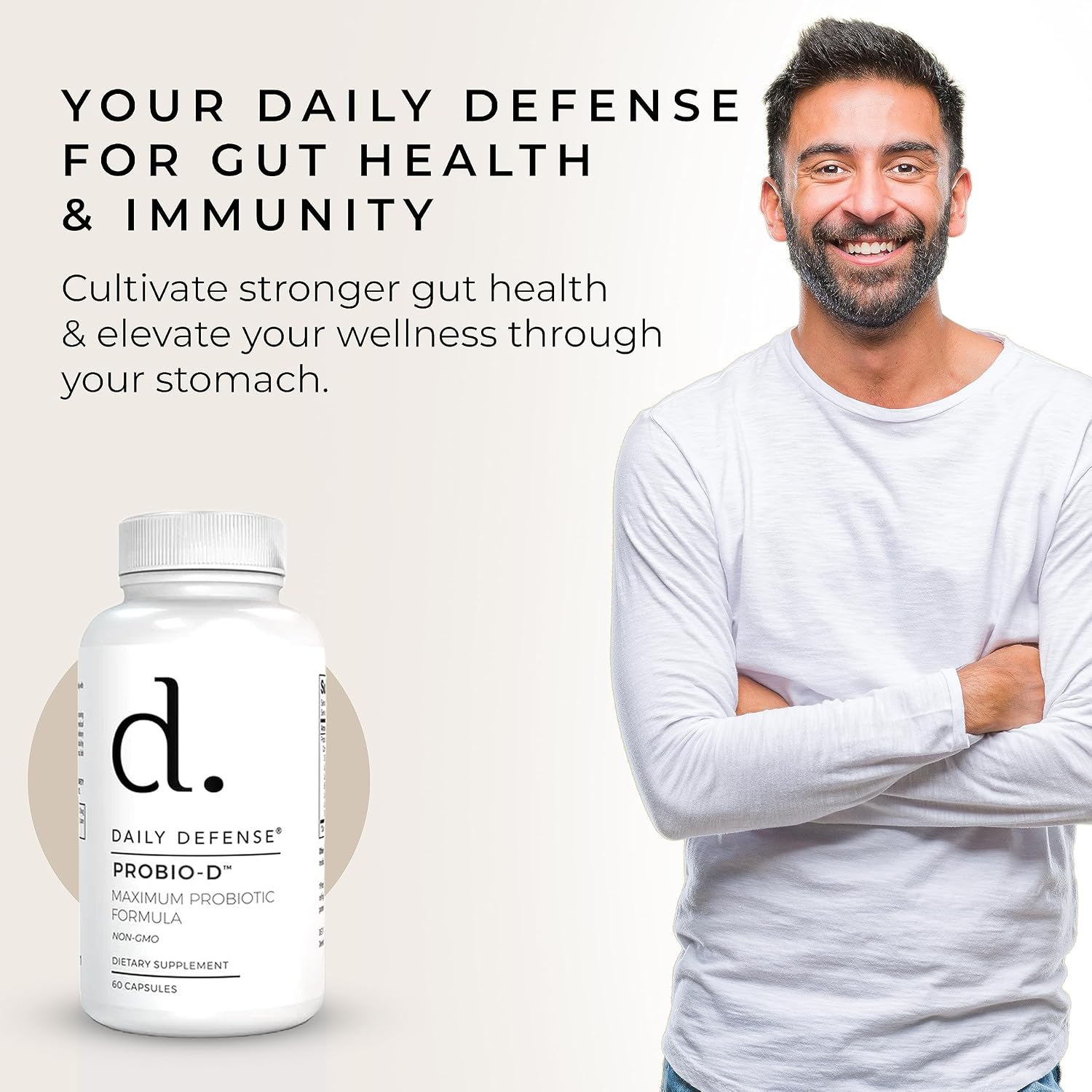 Daily Defense Probiotic Immune Support - Probióticos Diarios para Hombres y Mujeres - 60 Cápsulas, PROBIO-D