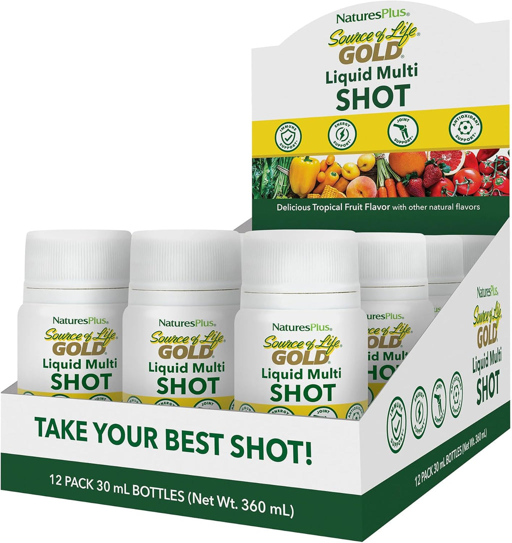 NaturesPlus Source of Life GOLD Liquid Multi Shot – Multivitamínico Líquido Sabor Tropical (Pack de 12)