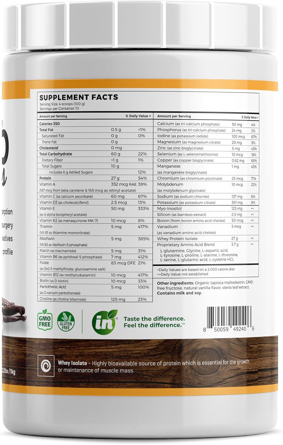 Absorb Plus Isolate Protein - Complemento Alimenticio con Proteína Aislada, Vitaminas y Minerales (Vainilla Francesa, 1 kg)