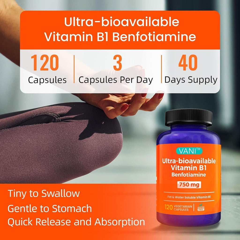 Mega Benfotiamine 750mg con Vitamina B-1, Benfotiamina Altamente Biodisponible, Derivado de B1 para Apoyo General*, Sin Gluten, 120 Cápsulas (2)