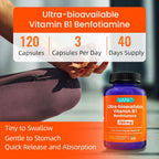 Mega Benfotiamine 750mg con Vitamina B-1, Benfotiamina Altamente Biodisponible, Derivado de B1 para Apoyo General*, Sin Gluten, 120 Cápsulas (2)