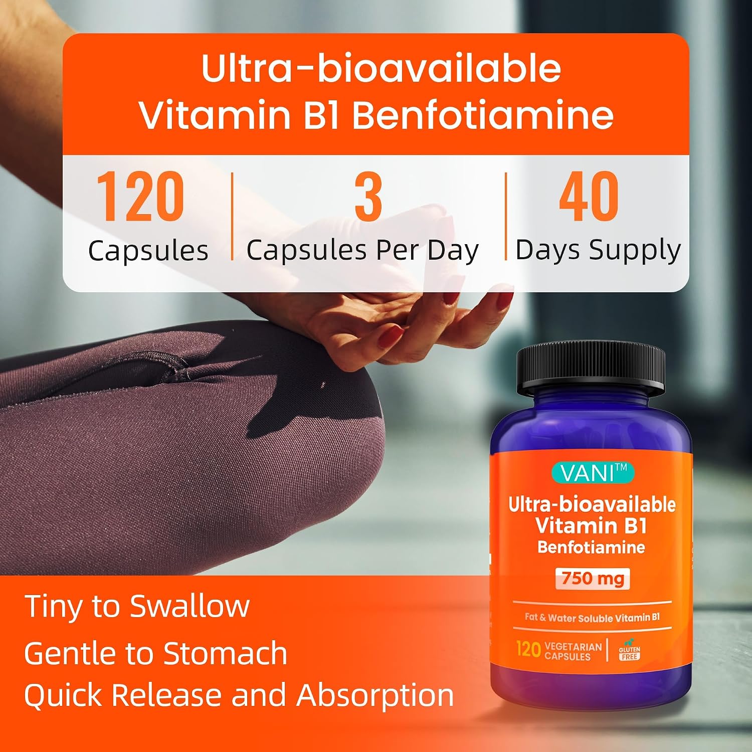 Mega Benfotiamine 750mg con Vitamina B-1, Benfotiamina Altamente Biodisponible, Derivado de B1 para Apoyo General*, Sin Gluten, 120 Cápsulas (2)