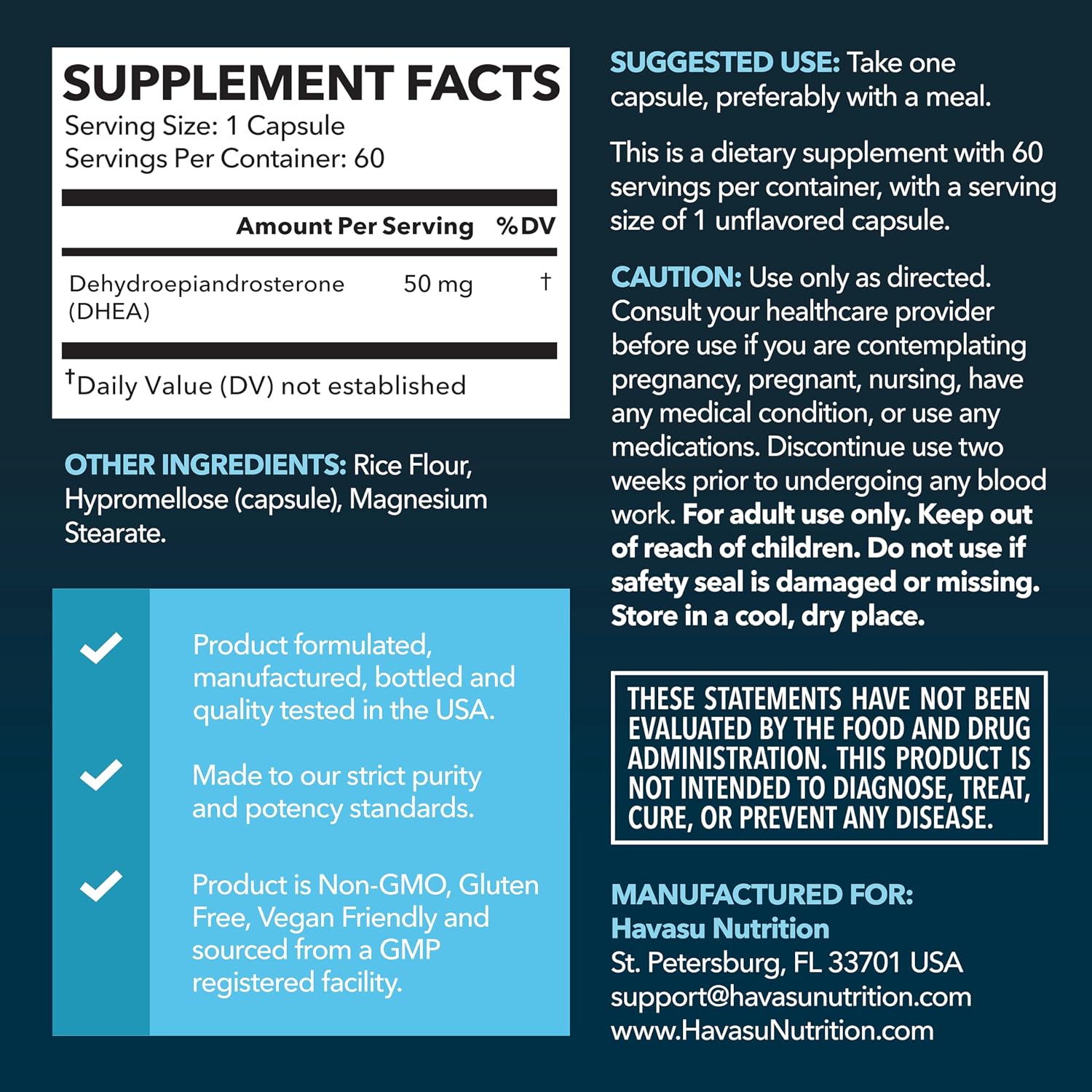 DHEA 50mg - Suplemento de Dehidroepiandrosterona para Hombres y Mujeres - 60 Cápsulas Veganas