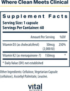 Vital Nutrients Vitamina D3 + K2 | 2000 UI | 60 Cápsulas