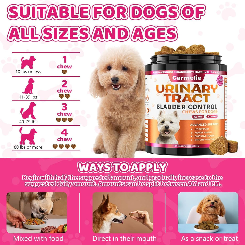 Suplemento de Arándano para Perros - Apoyo Urinario y Renal - 200 Chews Sabor Pollo