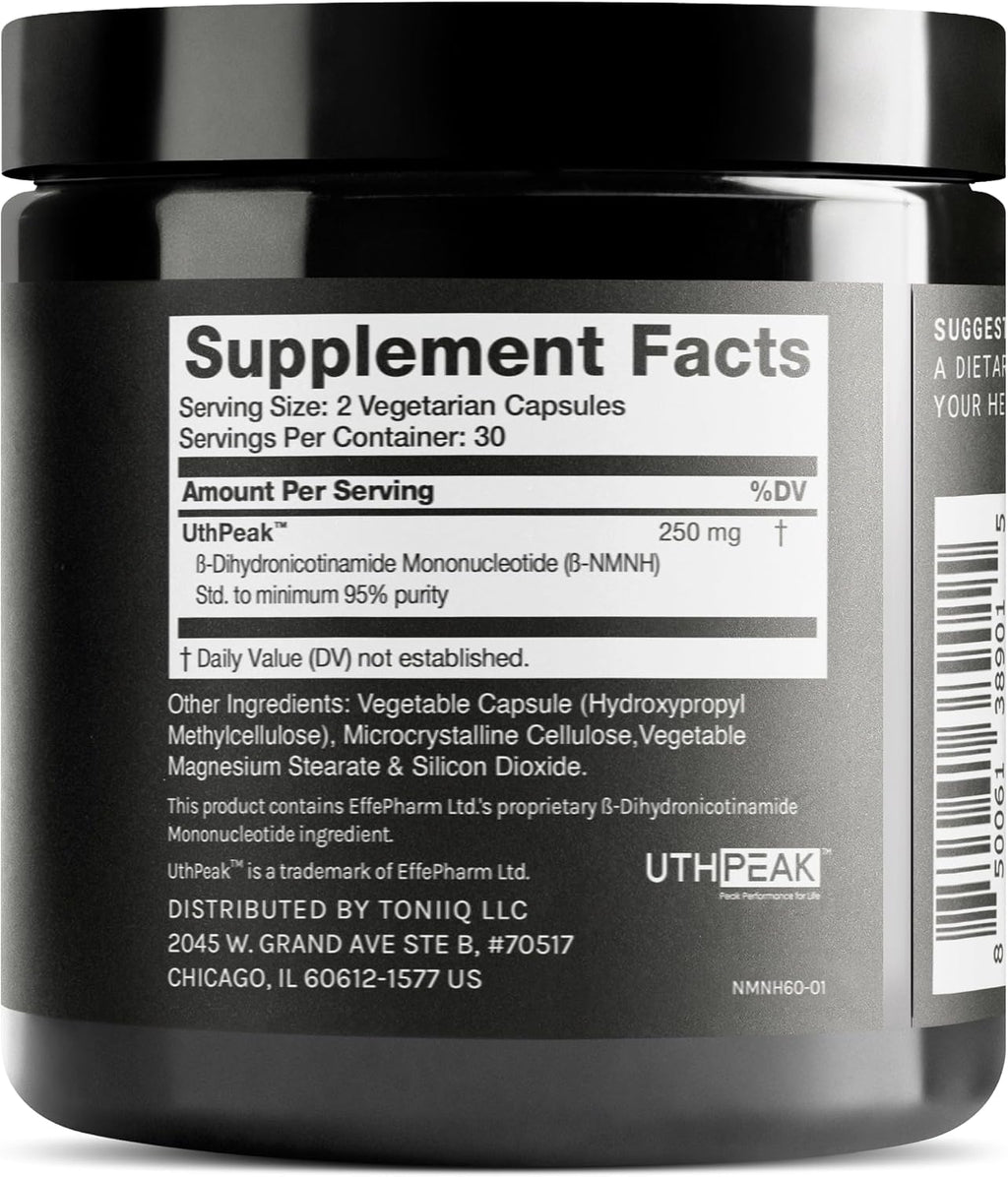 Toniiq NMNH Suplemento – UthPeak™ – 95% Pureza para NAD+ y Soporte al Envejecimiento Saludable