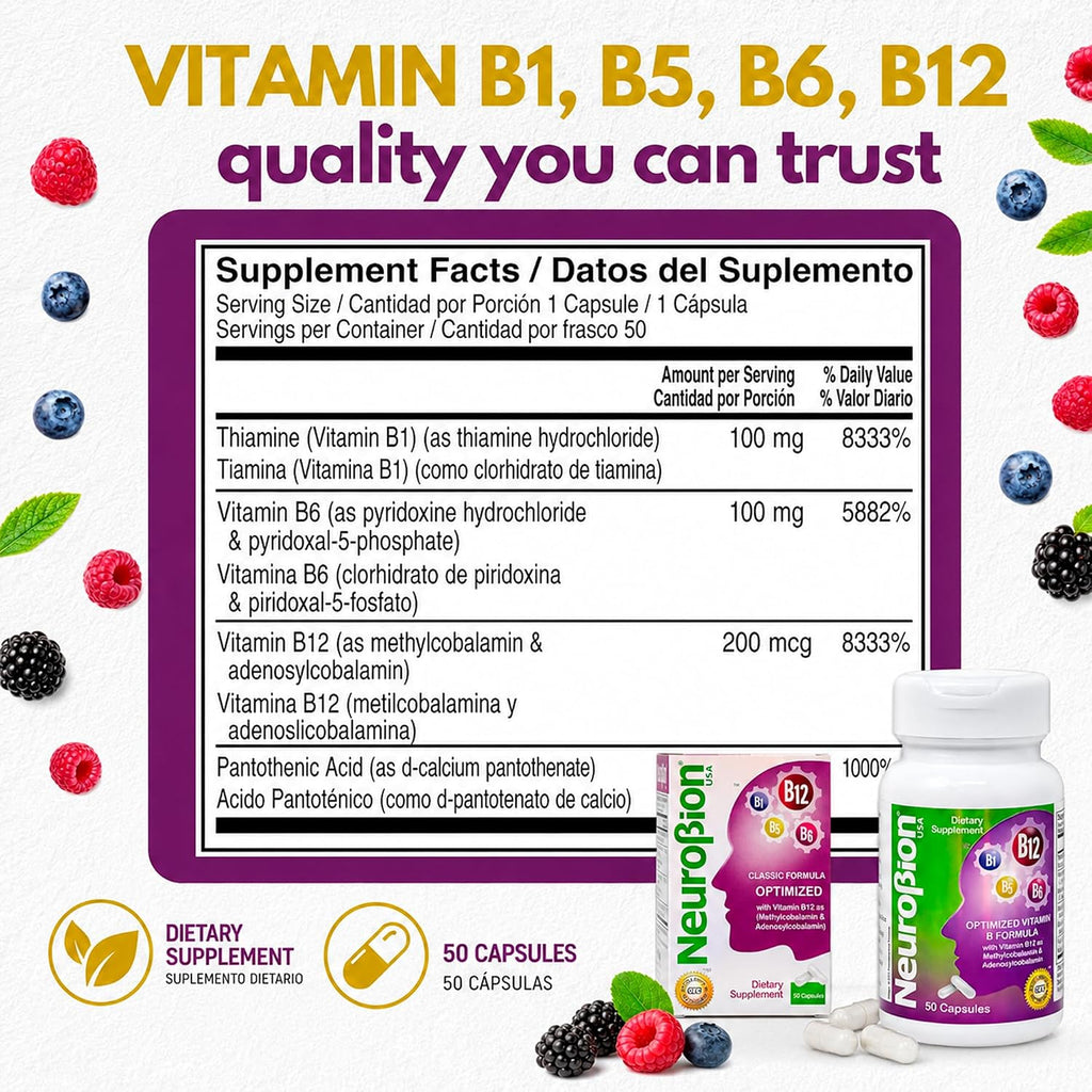 Neurobion Optimized Classic Formula B12 Metilcobalamina - 50 Cápsulas