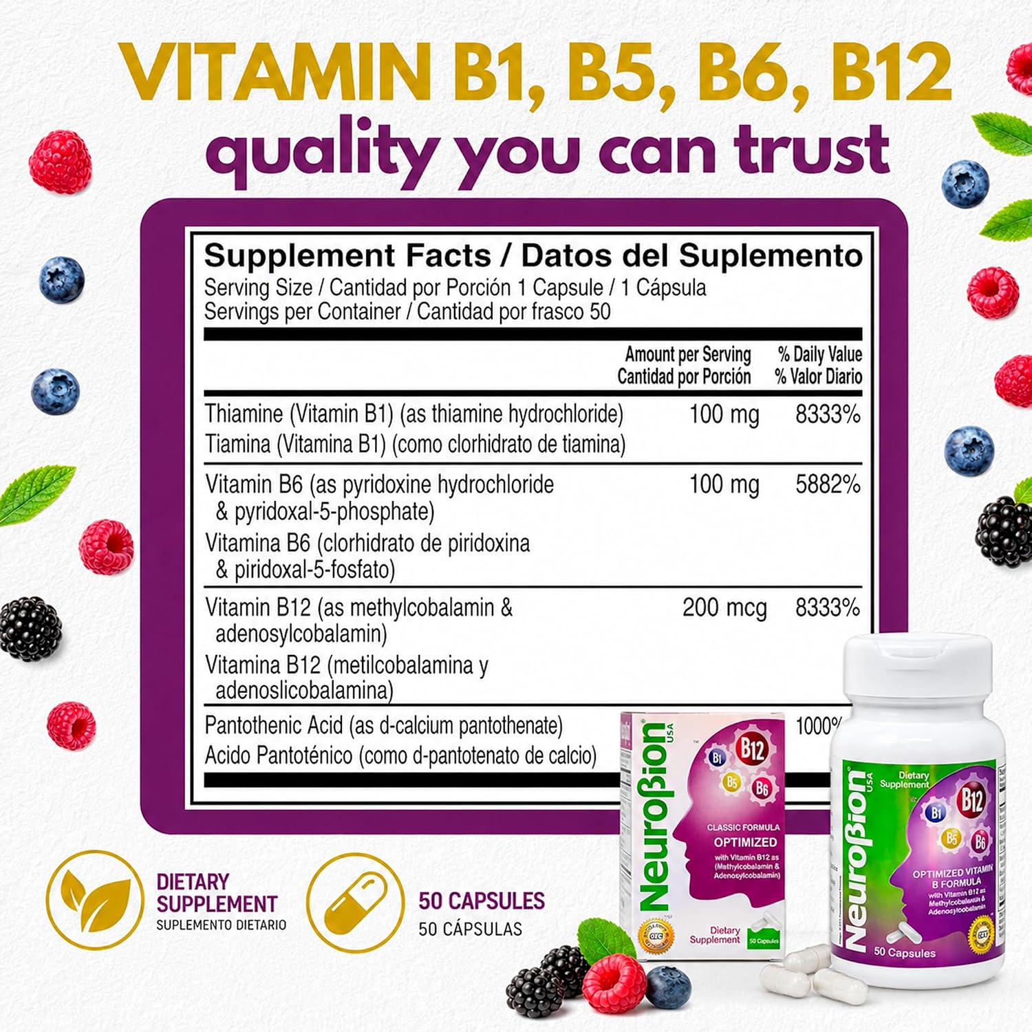 Neurobion Optimized Classic Formula B12 Metilcobalamina - 50 Cápsulas