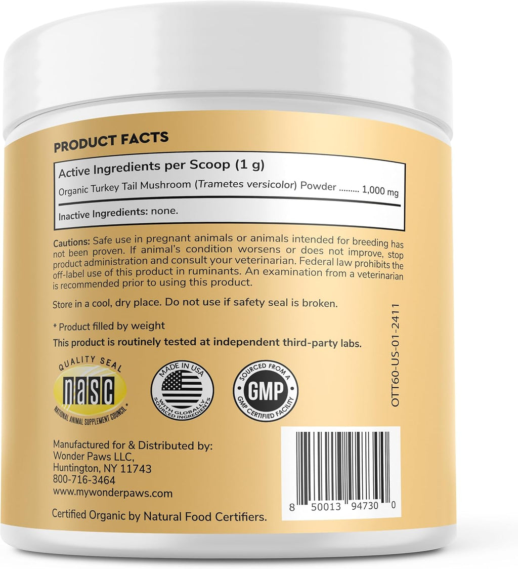 Wonder Paws Polvo de Cola de Pavo Orgánico para Perros – 60 g (2.12 oz)
