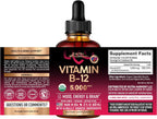 Vitamina B12 Orgánica Gotas Sublinguales - 5000 mcg Metilcobalamina Vegano - 60 ml