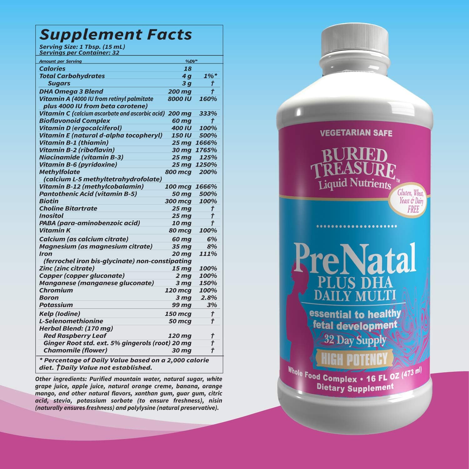 Buried Treasure Prenatal Plus DHA Complete - 473 ml (16 oz) Sabor Naranja Plátano