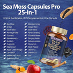 Suplemento 25-en-1 de Musgo de Mar, Aceite de Semilla Negra, Ashwagandha, Jengibre y Shilajit - 120 Cápsulas Veganas