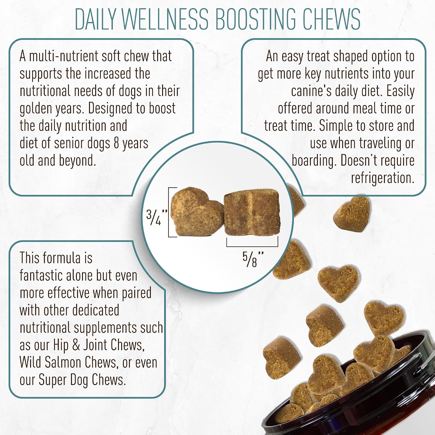 Strawfield Pets Multivitamínico Senior con Probióticos y Cardo Mariano para Perros, Sabor a Bacon, 120 Masticables Blandos