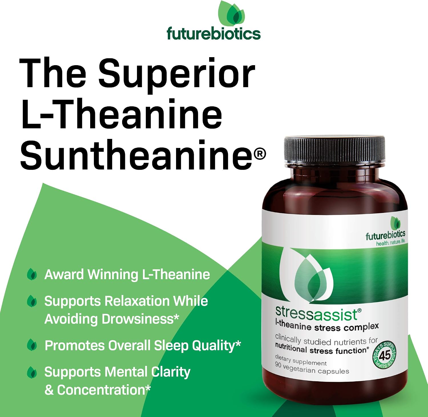 Futurebiotics StressAssist Complexo Anti-Estrés con L-teanina, Ashwagandha y Rhodiola - 90 Cápsulas Vegetarianas