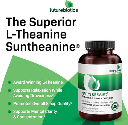 Futurebiotics StressAssist Complexo Anti-Estrés con L-teanina, Ashwagandha y Rhodiola - 90 Cápsulas Vegetarianas – Image 3