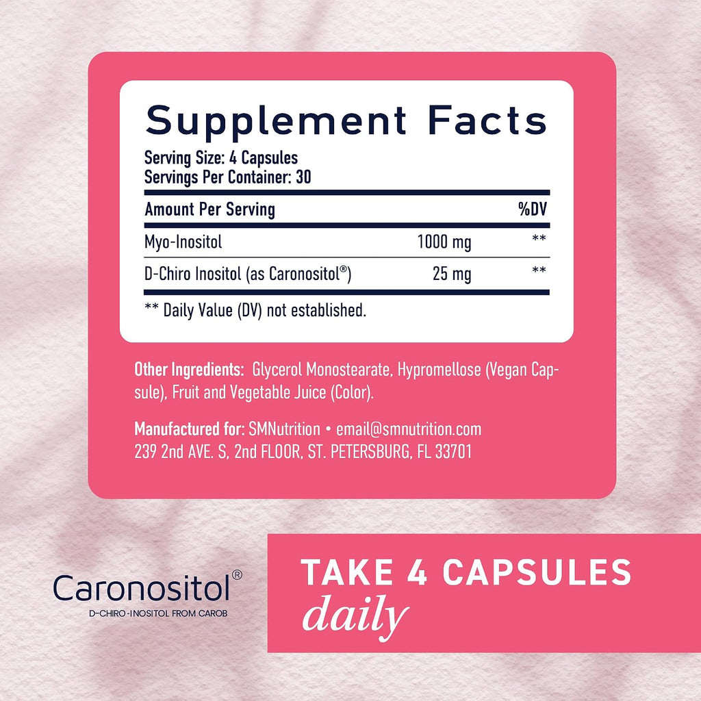 Myo-Inositol & D-Chiro Inositol 40:1 para Equilibrio Hormonal Femenino | Microgránulos | No GMO | 120 Cápsulas (1 Mes)