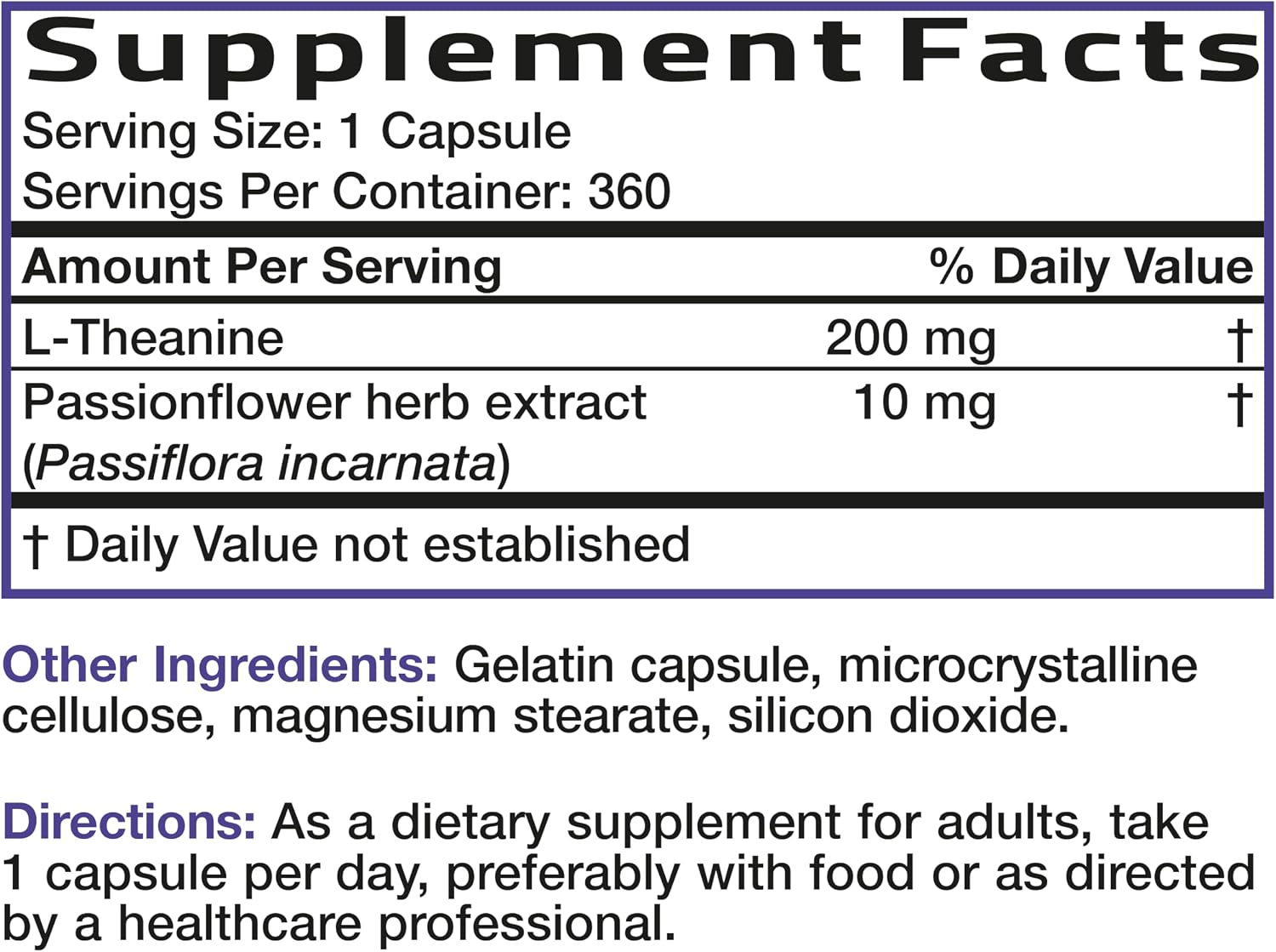 Bronson L-Teanina 200mg (Doble Concentración) con Pasiflora - 360 Cápsulas