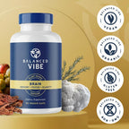 Balanced Vibe Brain Supplement 8 in 1 con Lion's Mane, Bacopa, Rhodiola, Ginkgo para Memoria, Enfoque y Claridad Mental, Sin Estimulantes, Vegano, 90 Cápsulas