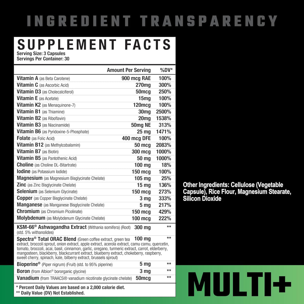 Axe & Sledge Multi Plus Multivitamin | 24 Vitaminas y Minerales Biodisponibles, Ashwagandha | Multivitamínico para Mujeres y Hombres | 90 Cápsulas, 30 Dosis