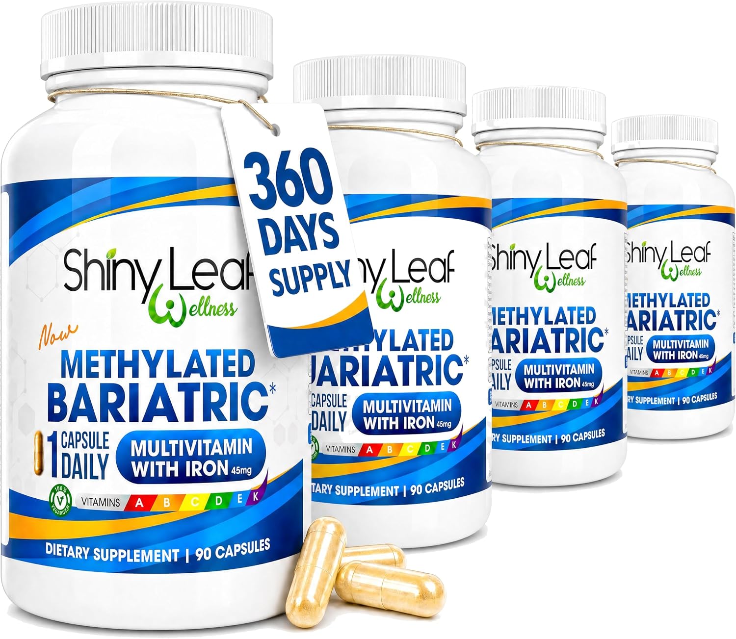 Shiny Leaf Multivitamínico Bariátrico con Hierro 45mg - Cápsula Una Vez al Día, Hecho en USA, Conforme a ASMBS, para Bypass Gástrico y Manga Gástrica, Hombres y Mujeres, GMP - 60 Cápsulas