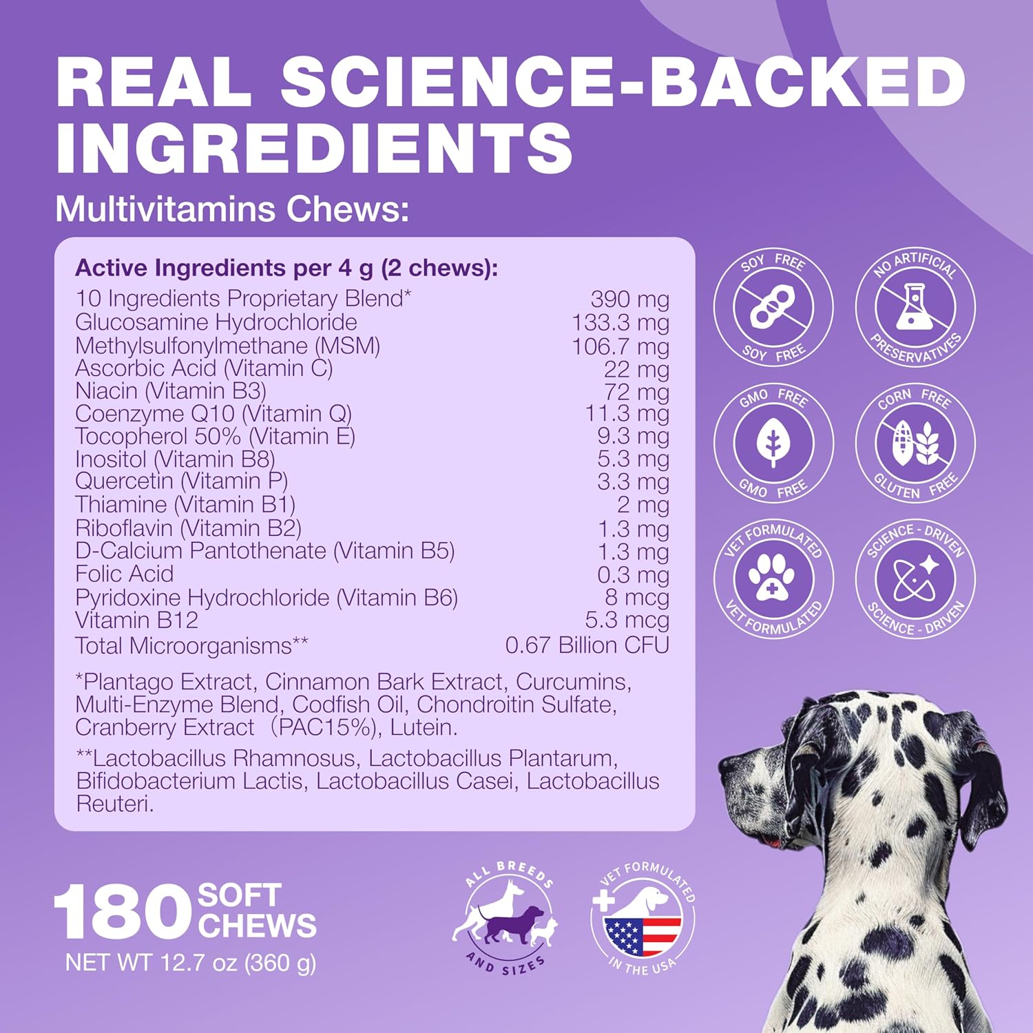 Golosinas Multivitamínicas 15 en 1 para Perros con MSM, Glucosamina y Quercetina – Apoyo Articular, Piel y Digestión