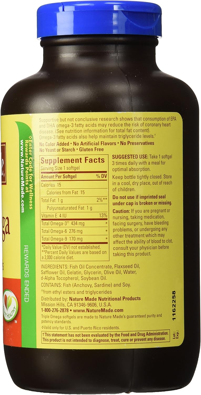 Nature Made Triple Omega 3 6 9 - 180 Cápsulas Blandas