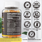 Vitamin D3 K2 Bear Gummies - Vitamina D3 5000 UI, K2 200 mcg + Calcio 600 mg para Adultos, Vegano, 60 Gominolas