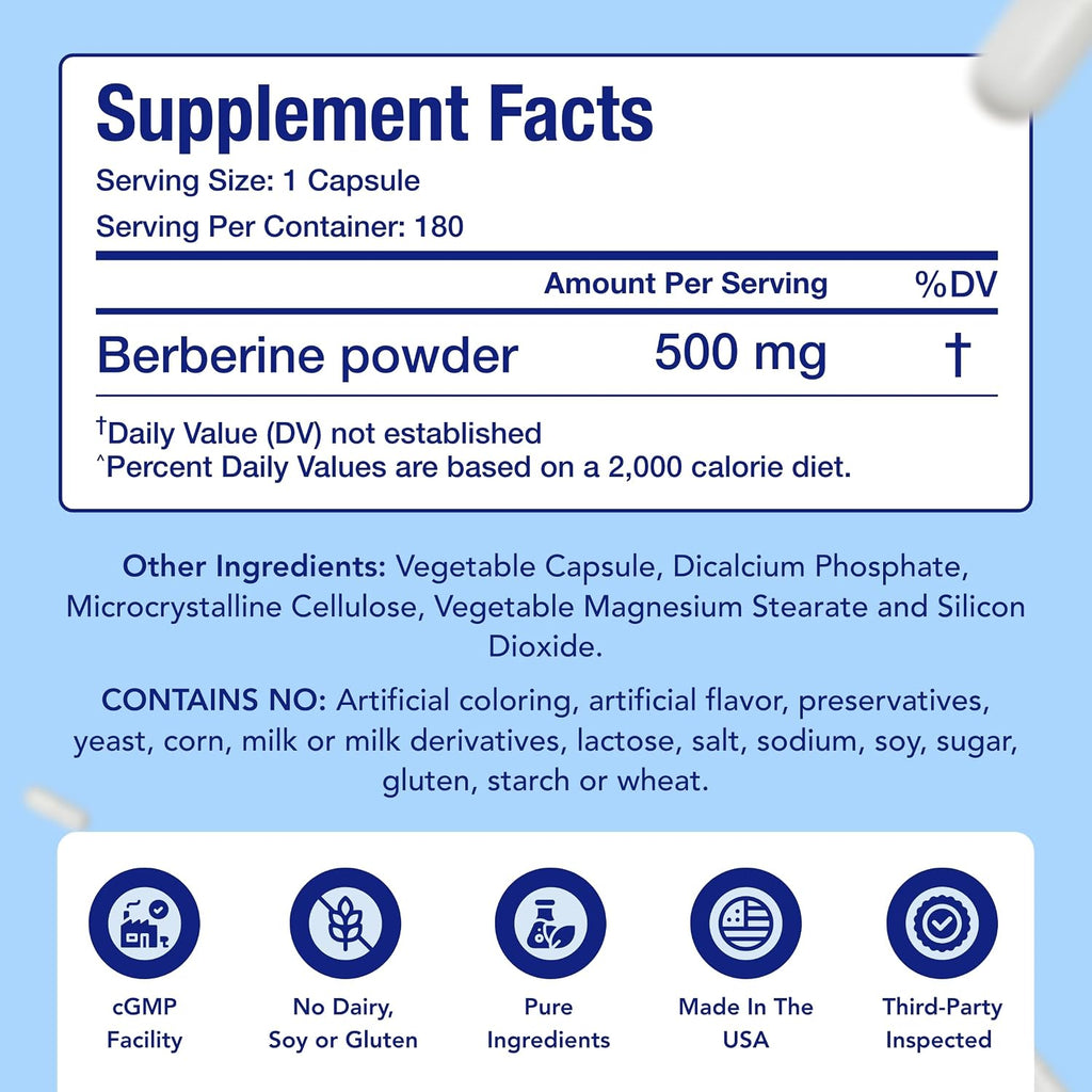 Berberina 500mg – Suplemento de Fácil Absorción (180 Cápsulas) – NasaBeahava