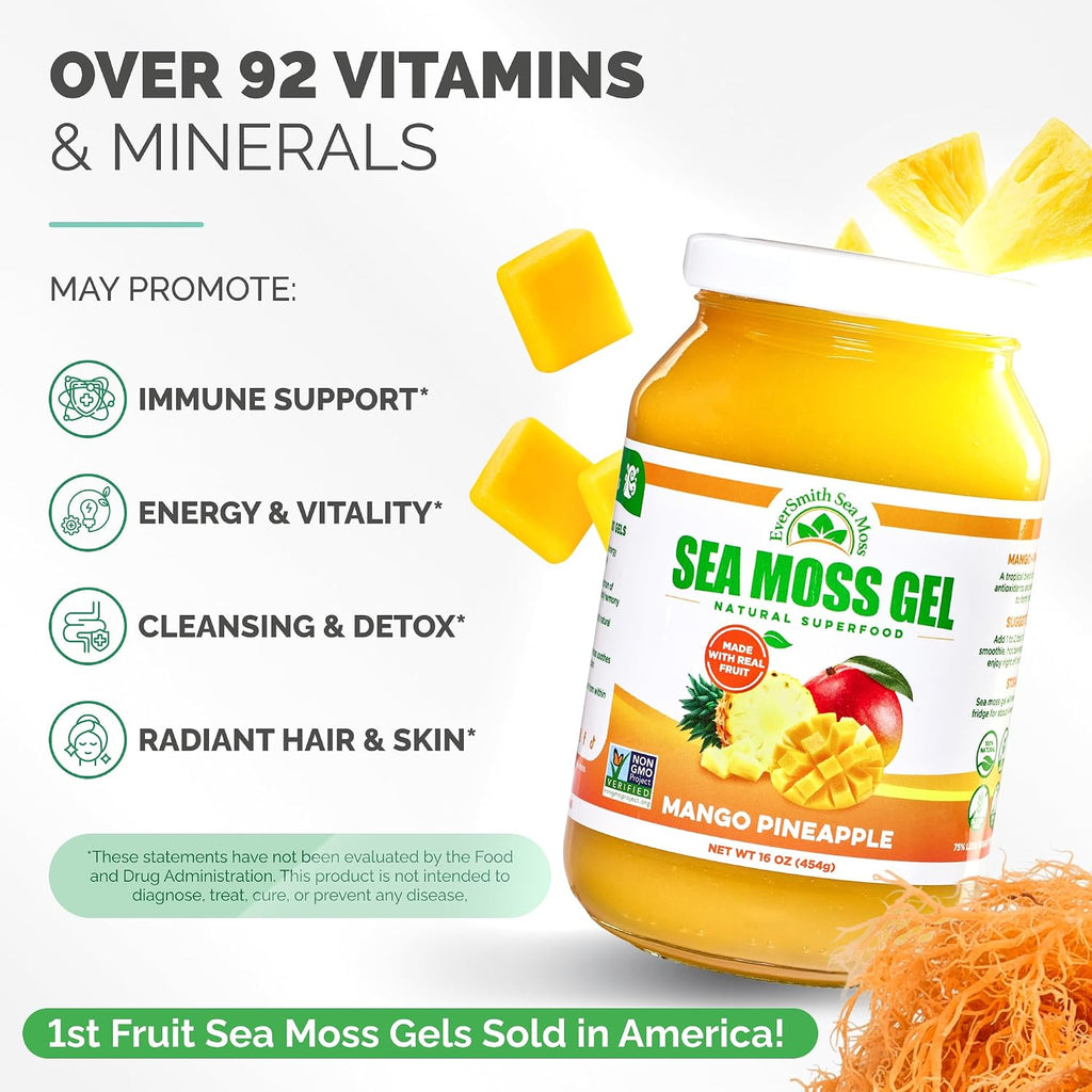 EverSmith Organics – Gel de Musgo Marino Irlandés Silvestre Sabor Mango Piña (1 Bote)