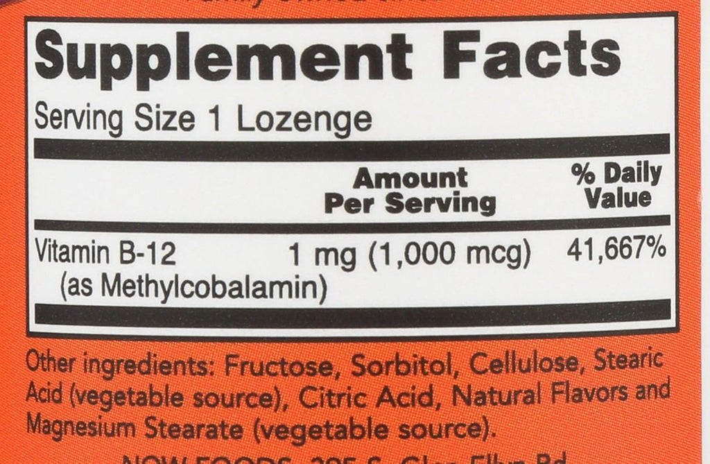 Now Foods Brain B 12 1000 mcg Pastillas Sublinguales, 100 unidades