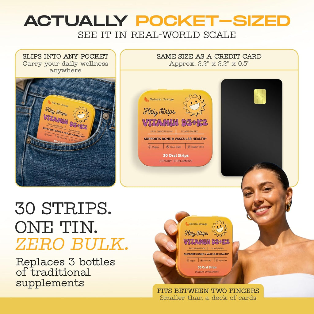 Vitamin D3 K2 Supplement 5000 IU - Tiras Orales de Rápida Absorción para Huesos y Corazón - Fórmula Vegana - No GMO - Sin Azúcar (30 Tiras)
