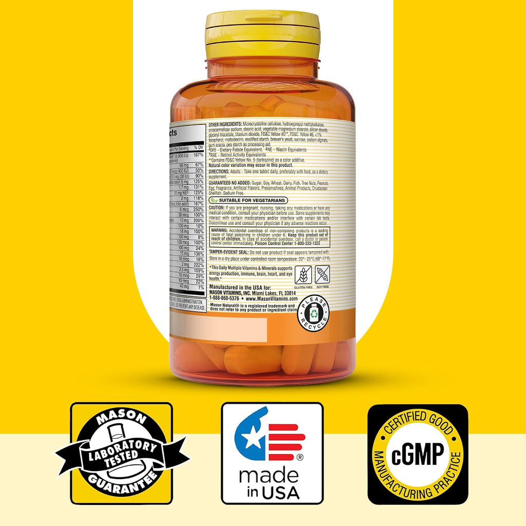 MASON NATURAL Multivitamínico Diario con Minerales - 24 Nutrientes Esenciales - 60 Comprimidos