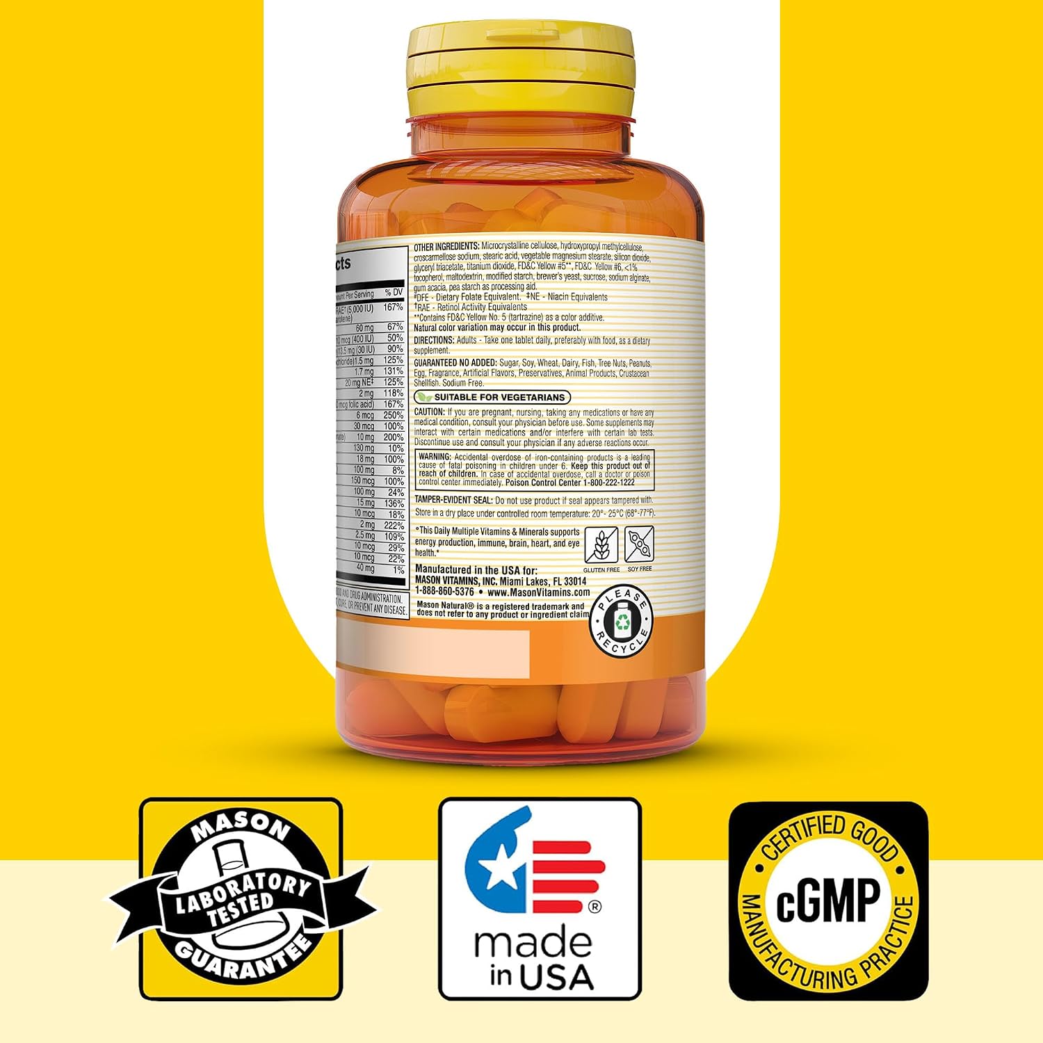 MASON NATURAL Multivitamínico Diario con Minerales - 24 Nutrientes Esenciales - 60 Comprimidos
