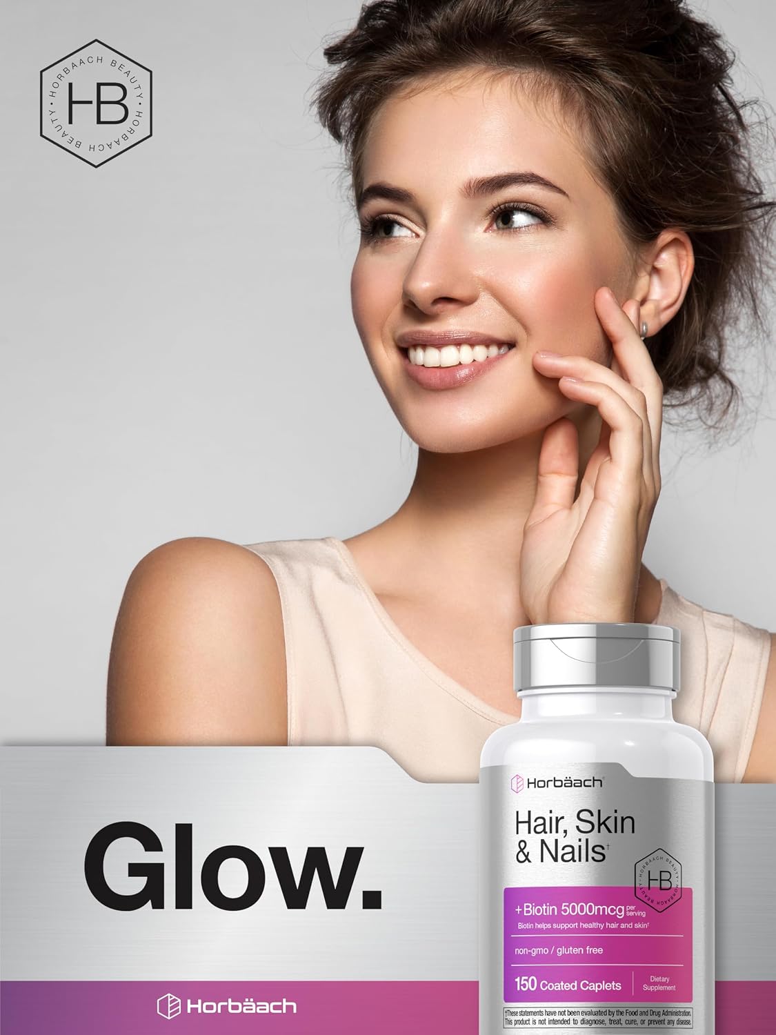Horbäach Hair Skin & Nails Vitamin Supplement | 150 Coated Caplets | Formula with Biotin and Collagen | Non-GMO & Gluten Free