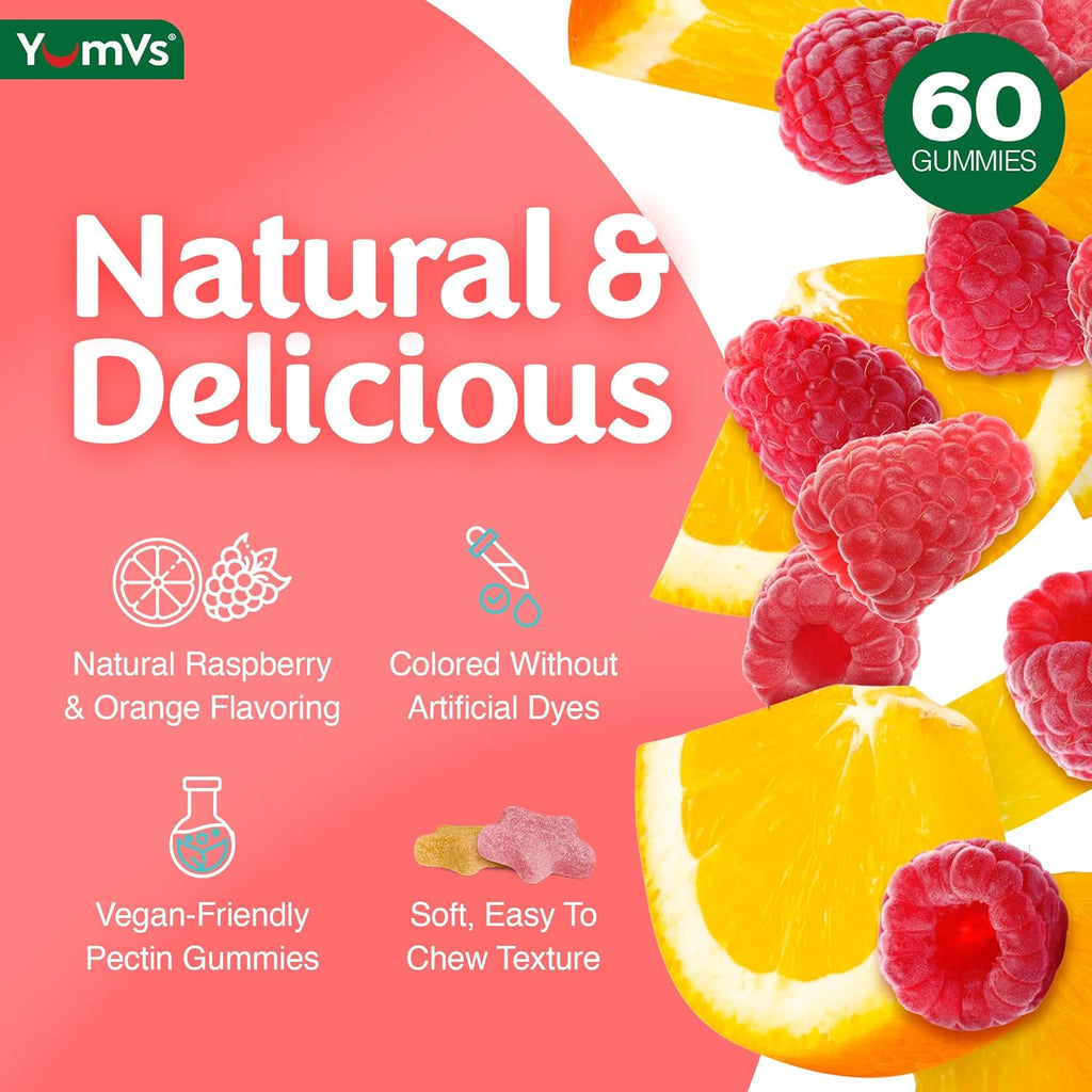 YUM-V'S Glucose Gummies – Gominolas de Glucosa de Acción Rápida – Sabor Natural Naranja y Bayas – 60 Gominulas Masticables para Adultos y Niños