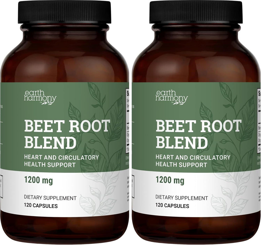 Earth Harmony Naturals Cápsulas de Remolacha Orgánica 1200 mg - Suplemento de Remolacha en Polvo y Jugo para Hombres y Mujeres - 120 Cápsulas