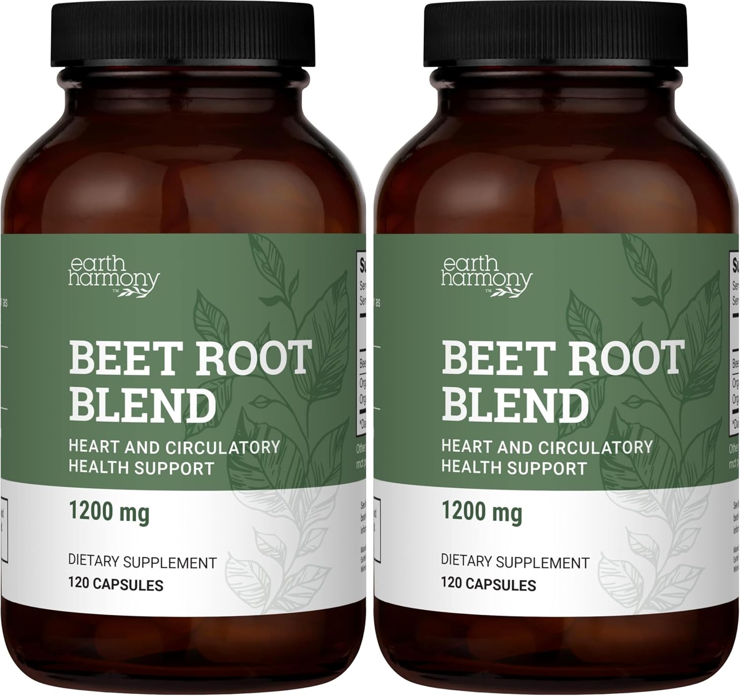 Earth Harmony Naturals Cápsulas de Remolacha Orgánica 1200 mg - Suplemento de Remolacha en Polvo y Jugo para Hombres y Mujeres - 120 Cápsulas