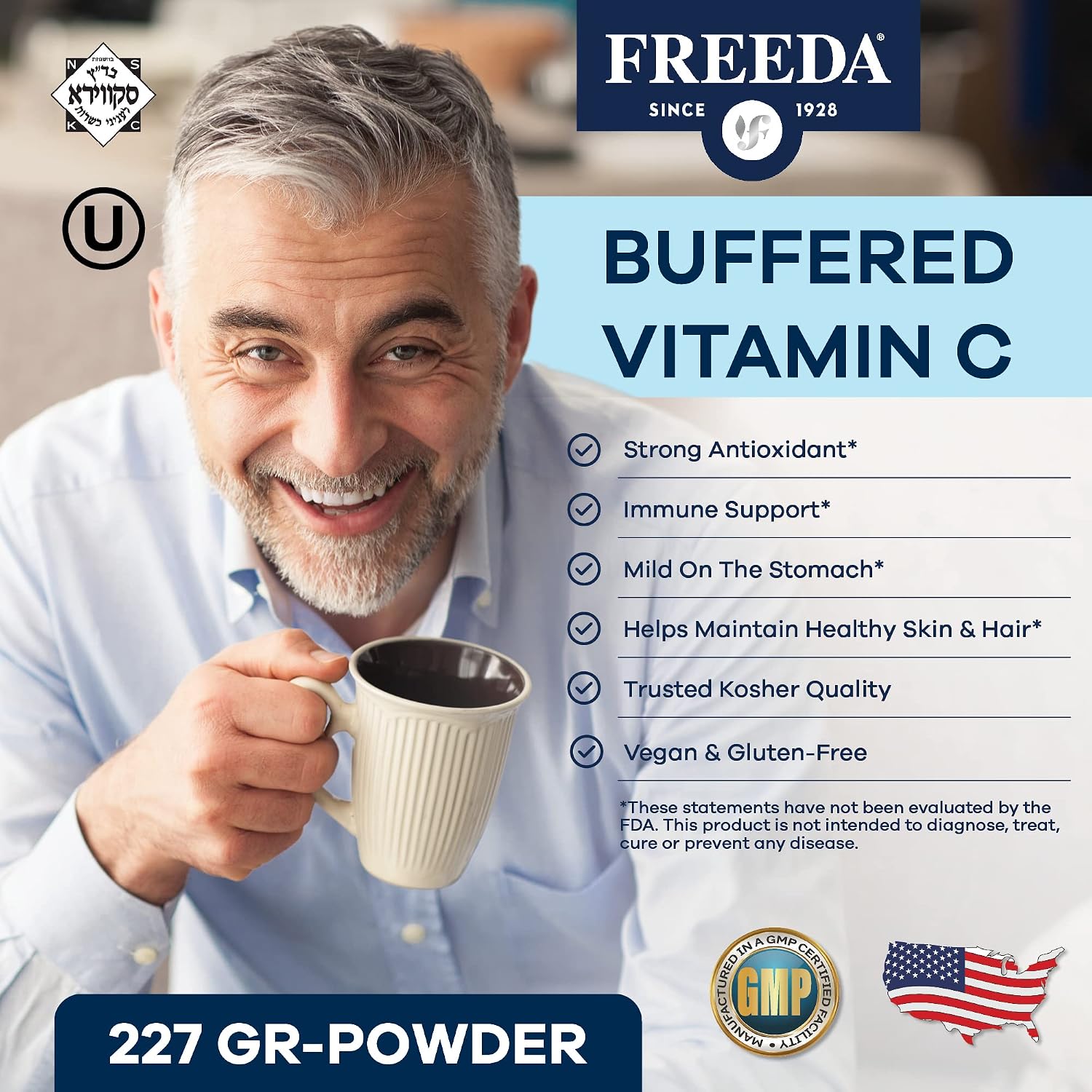 FREEDA Vitamina C Tamponada en Polvo – No Ácida, Suave para el Estómago – 227 g
