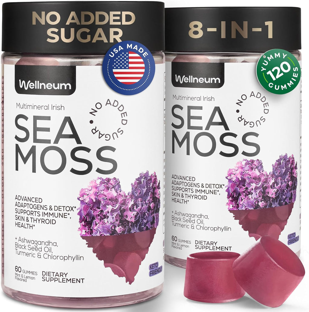 Wellneum Gominolas Multimineral de Sea Moss 3000 mg con Probiótico y Aceite de Semilla Negra (2 Paquetes)
