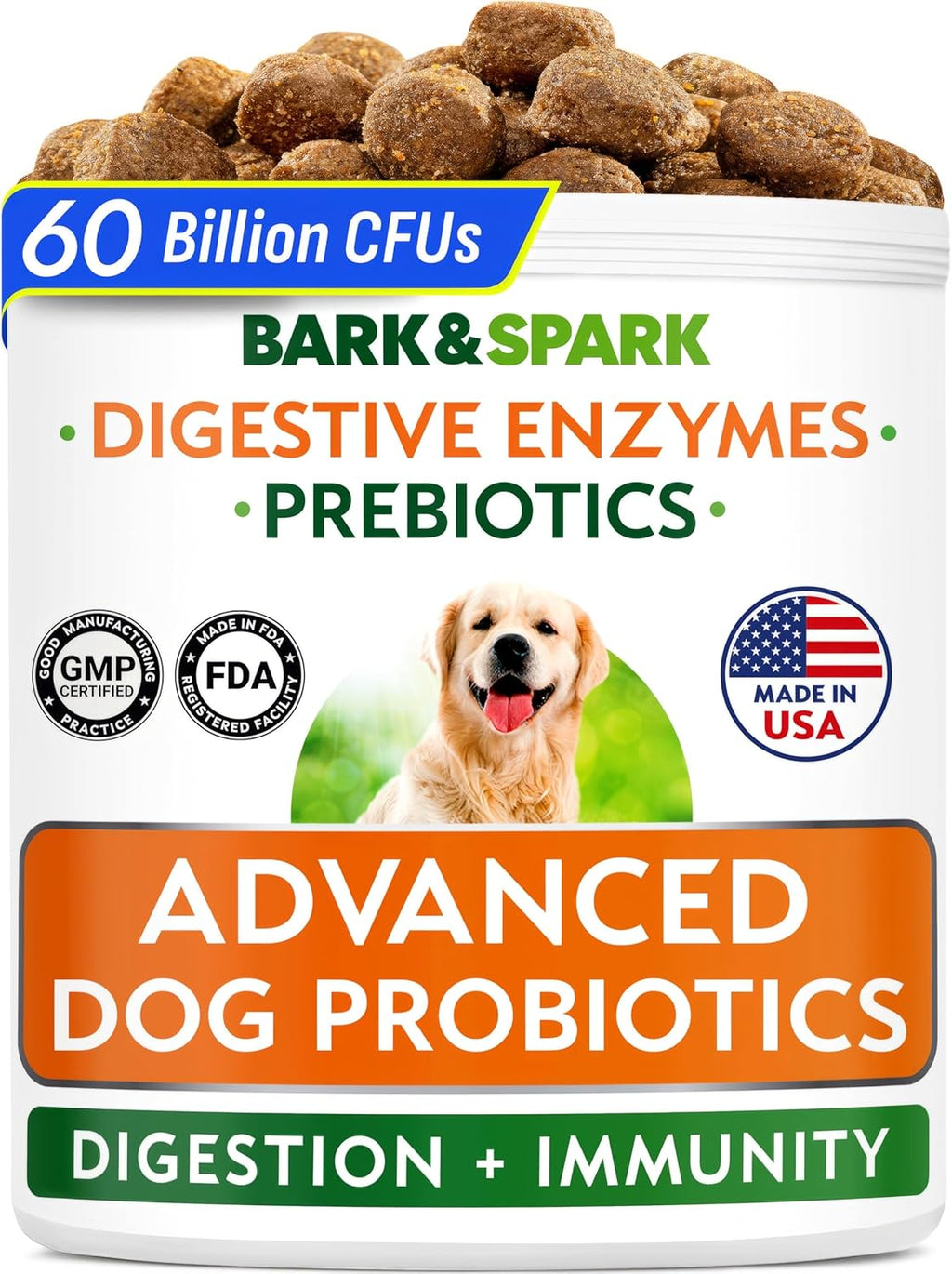 Bark&Spark Masticables Probióticos para Perros - 60 Mil Millones de UFC - 120 Unidades