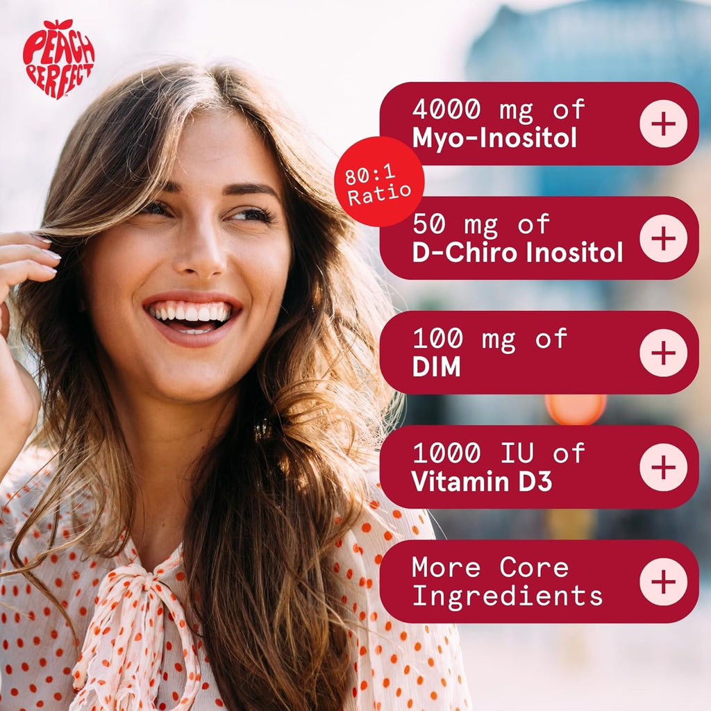Peach Perfect Inositol Powder Multivitamin, Strawberry Acai Flavor – 4g Myo & D-Chiro Inositol, DIM, Zinc, Magnesium Glycinate, Vitamin D3 – Apoyo al Bienestar Femenino, 30 Servings